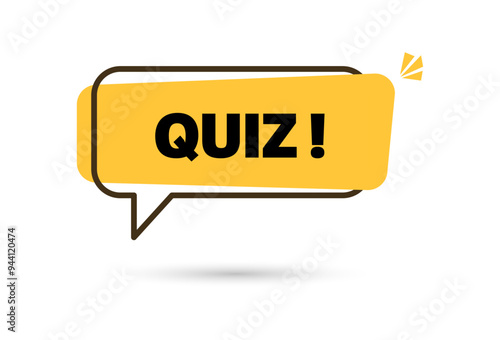 Quiz with speech bubble symbols, concept of questionnaire show sing, quiz button, question competition, exam, interview modern emblem design vector illustration isolated on orange background eps