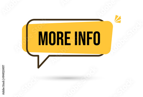 More info speech bubble sign with shadow. Click here buttons. Navigation sign. Read description symbol. More info speech bubble chat message. Talk box infographics. Vector