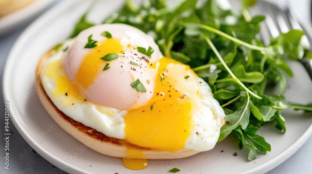 Eggs benedict with a side of fresh greens, representing a classic and healthy breakfast Eggs benedict with a side of fresh greens, representing a classic and healthy breakfast