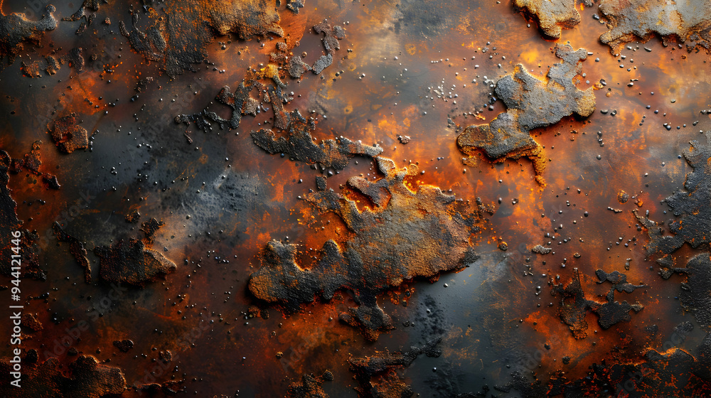 Rusty Metal Texture with Orange and Black Splotches, Aged, Worn, and Patina Background Rusty Metal Texture with Orange and Black Splotches, Aged, Worn, and Patina Background
