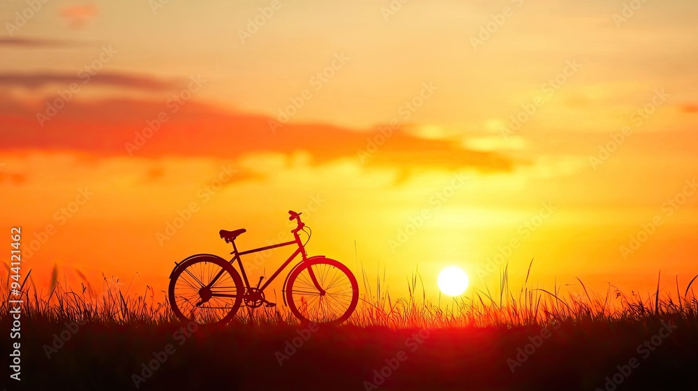 A serene sunset silhouette of a bicycle against a vibrant sky, capturing the essence of freedom and outdoor adventure. A serene sunset silhouette of a bicycle against a vibrant sky, capturing the essence of freedom and outdoor adventure.