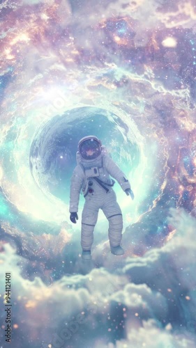 Wallpaper Mural Video of astronaut - man or woman in suit with helmet, cosmic gas Torontodigital.ca