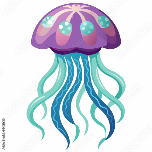 Cartoon Illustration of a Purple and Blue Jellyfish