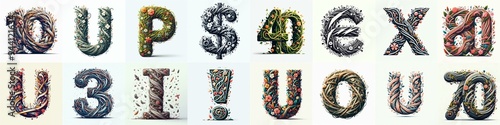 Branches and flowers spring Lettering Typeface. AI generated illustration