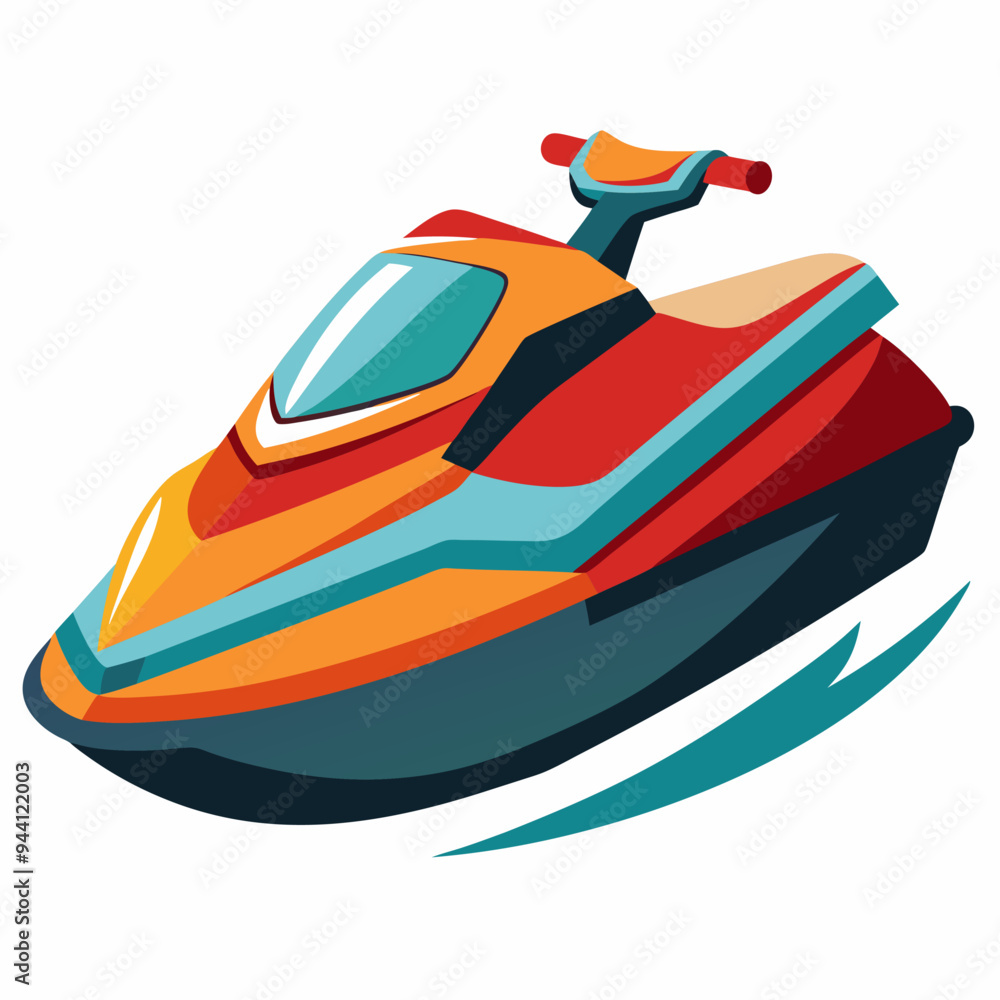 Naklejka premium Orange and Red Jet Ski with Blue Trim
