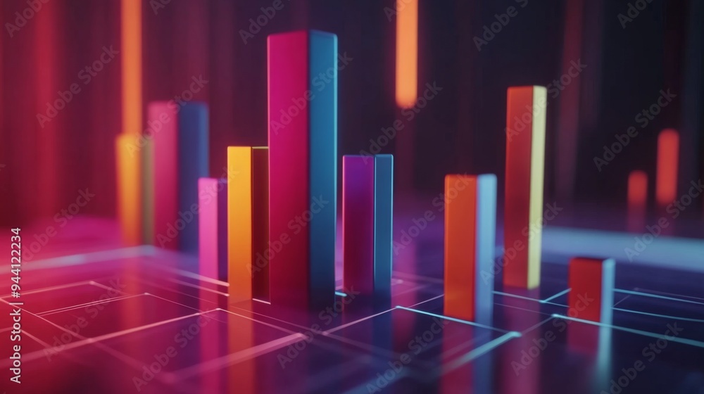 A 3D bar graph with animated data transitions, showing changes in business performance with a dynamic and engaging visual effect.