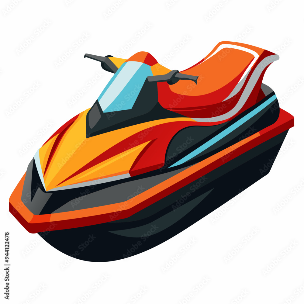 Naklejka premium Orange and Red Jet Ski with Black and Blue Details