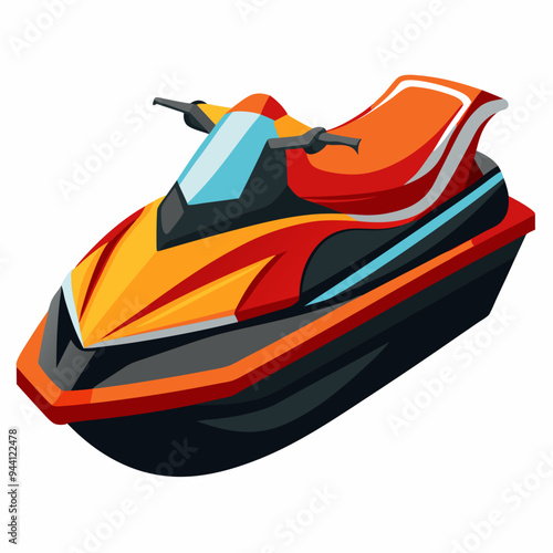 Orange and Red Jet Ski with Black and Blue Details