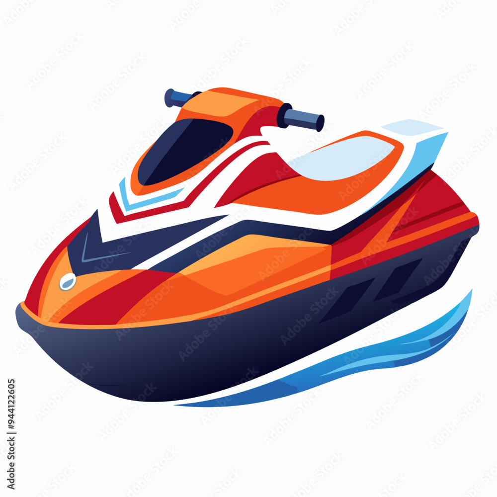 Naklejka premium Red and White Jet Ski With Blue Wake
