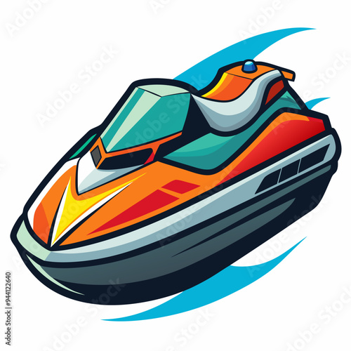 Orange and Blue Jet Ski with White Background