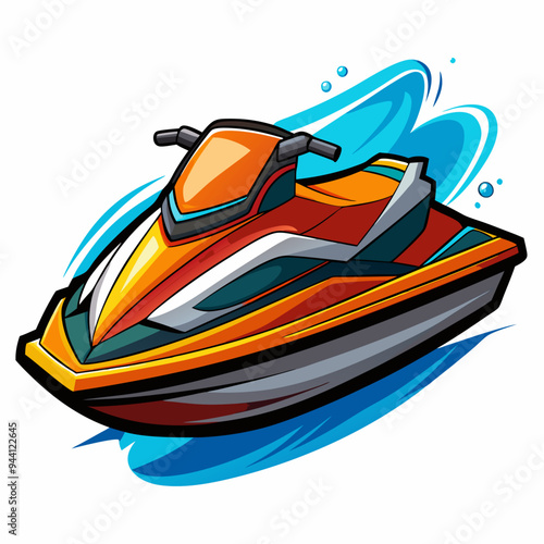 Orange and Gray Jet Ski Cutting Through Blue Water