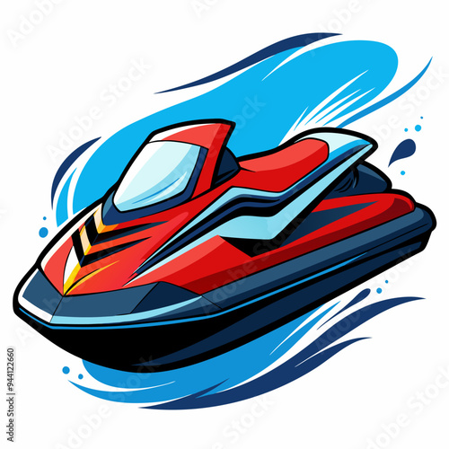 Red and Black Jet Ski with Blue Water Splashes