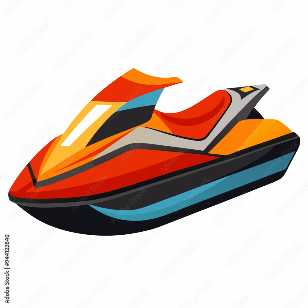 Naklejka premium Red, Orange, and Blue Jet Ski with Black Accents