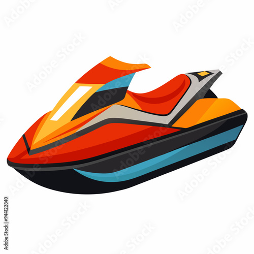 Red, Orange, and Blue Jet Ski with Black Accents