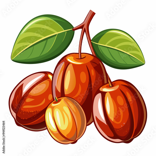 Red Dates with Green Leaves on a Branch