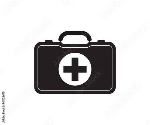 First aid kit bag icon with plus sign. Medical aid sign, health cross medical symbol, medicine emergency illustration icon, safety design. Icon for website design, logo, app, and ui.