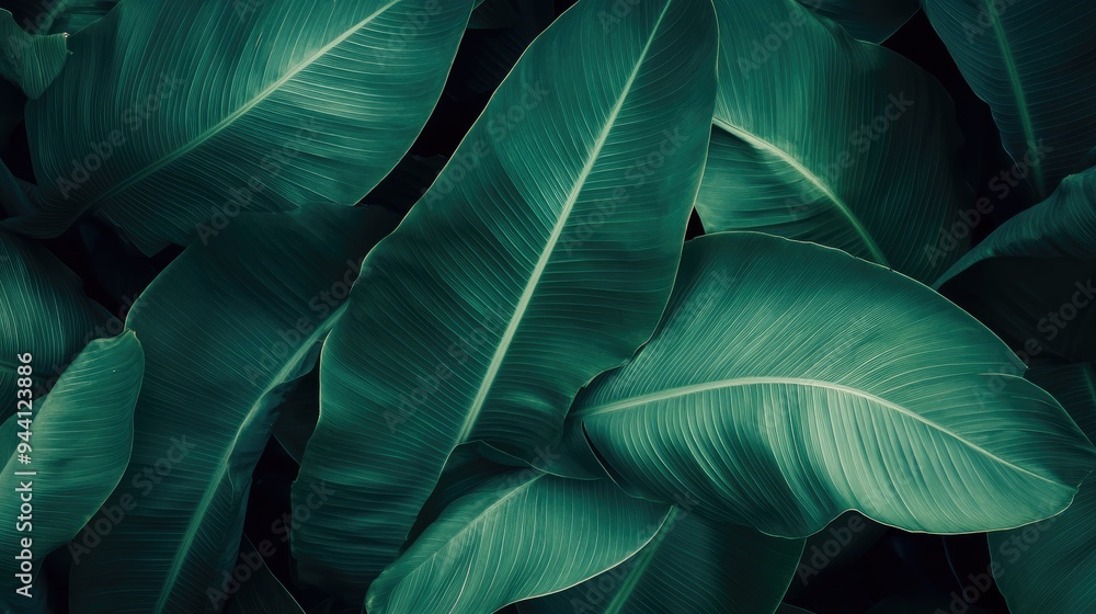 Abstract bold green leaves texture background, elegant tropical banana leaf details, nature wallpaper, vintage tone, deep shading, foliage, ecology concept, dark moody feel. refined, elegance. Abstract bold green leaves texture background, elegant tropical banana leaf details, nature wallpaper, vintage tone, deep shading, foliage, ecology concept, dark moody feel. refined, elegance.