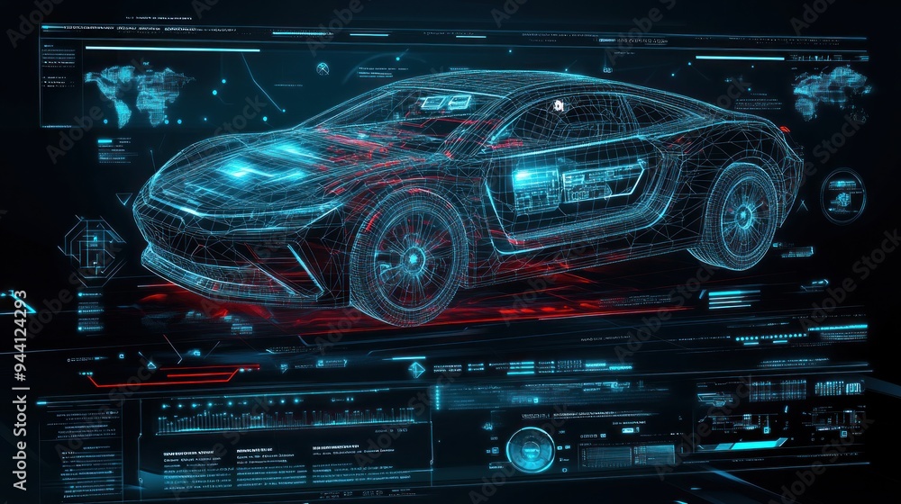 Obraz premium Wireframe Car Scan in a Futuristic Interface