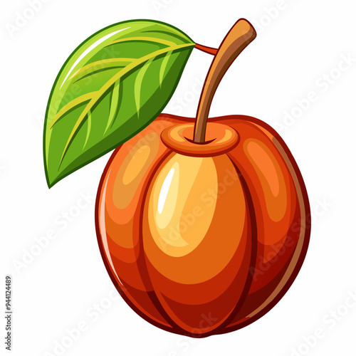 Single Red Apple with Green Leaf and Stem