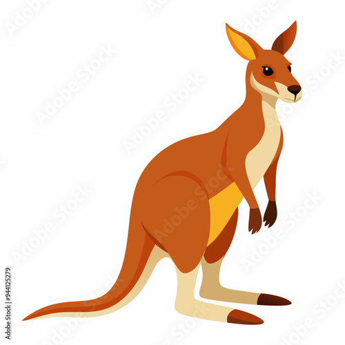 Cartoon Illustration of a Red Kangaroo Standing on Its Hind Legs