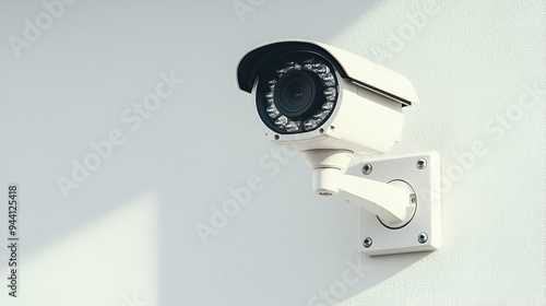 Modern Security Camera on White Wall - Perfect for Your Safety and Home Security Design Projects!