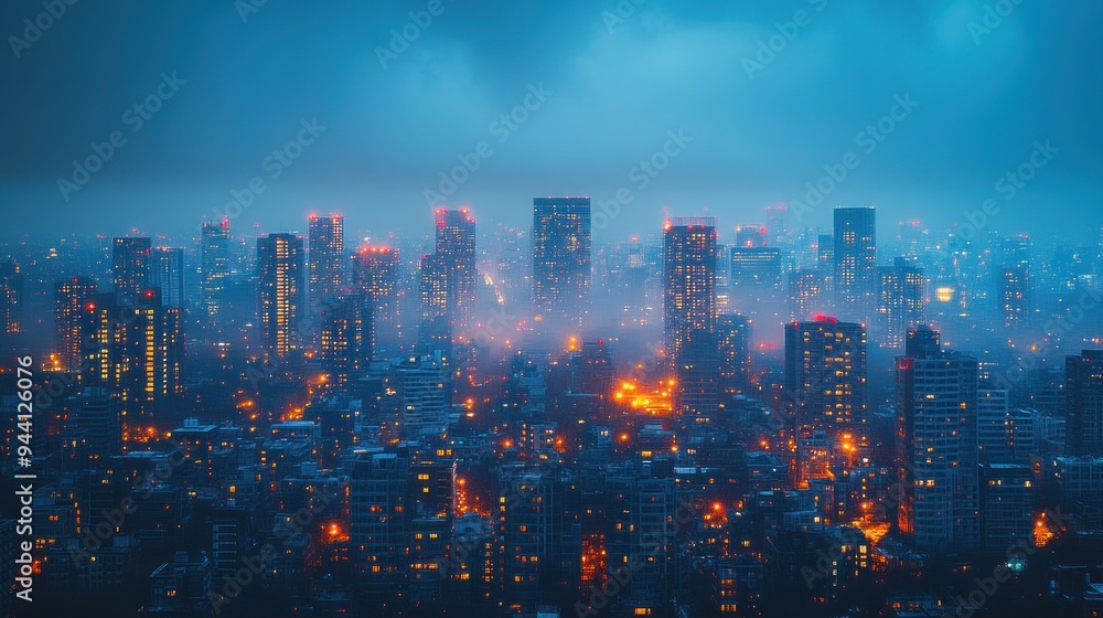 Obraz premium Cityscape at Dusk with Fog