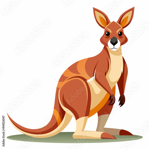 Cartoon illustration of a red kangaroo standing on its hind legs