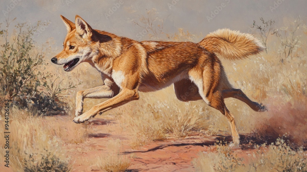 Dingo Running Through the Australian Outback Dingo Running Through the Australian Outback
