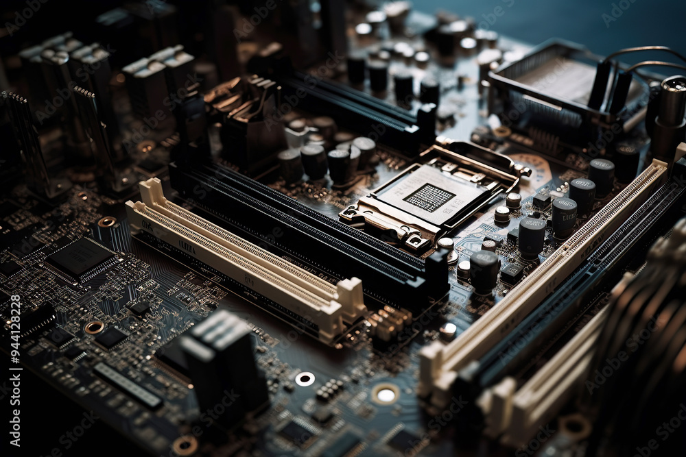 generated illustration of electronic circuit board, computer hardware, motherboard generated illustration of electronic circuit board, computer hardware, motherboard