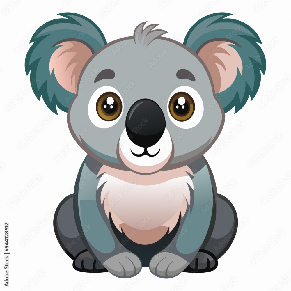 Obraz premium Cartoon Koala with Big Brown Eyes Sitting on Its Haunches