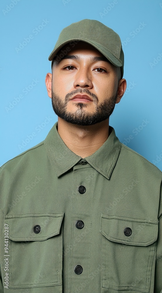 Portrait of a Young Man Wearing a Green Shirt and Cap Portrait of a Young Man Wearing a Green Shirt and Cap