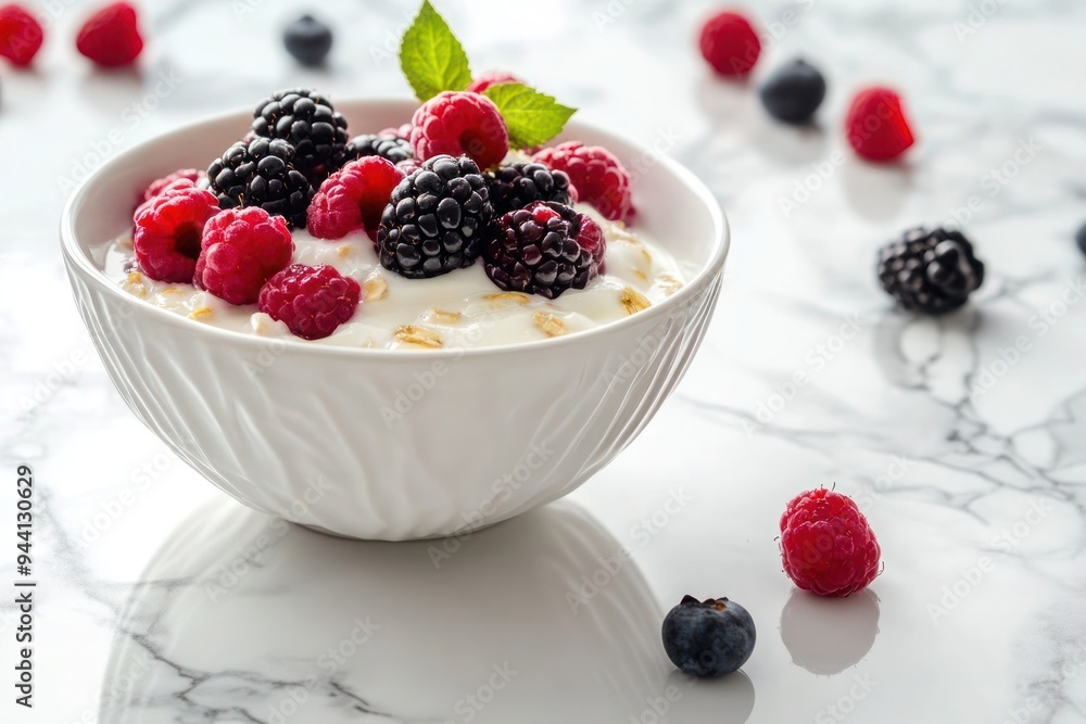A bowl of Greek yogurt with berries on top, placed on a white marble countertop-gigapixel-hq-scale-6_00x A bowl of Greek yogurt with berries on top, placed on a white marble countertop-gigapixel-hq-scale-6_00x