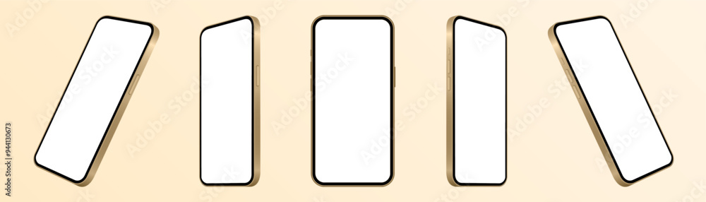 Mockup of a gold phone screen. Social media promotion. Advertising on a smartphone display. Device front view. 3D mobile phone. Cell phone. Beige background Mockup of a gold phone screen. Social media promotion. Advertising on a smartphone display. Device front view. 3D mobile phone. Cell phone. Beige background