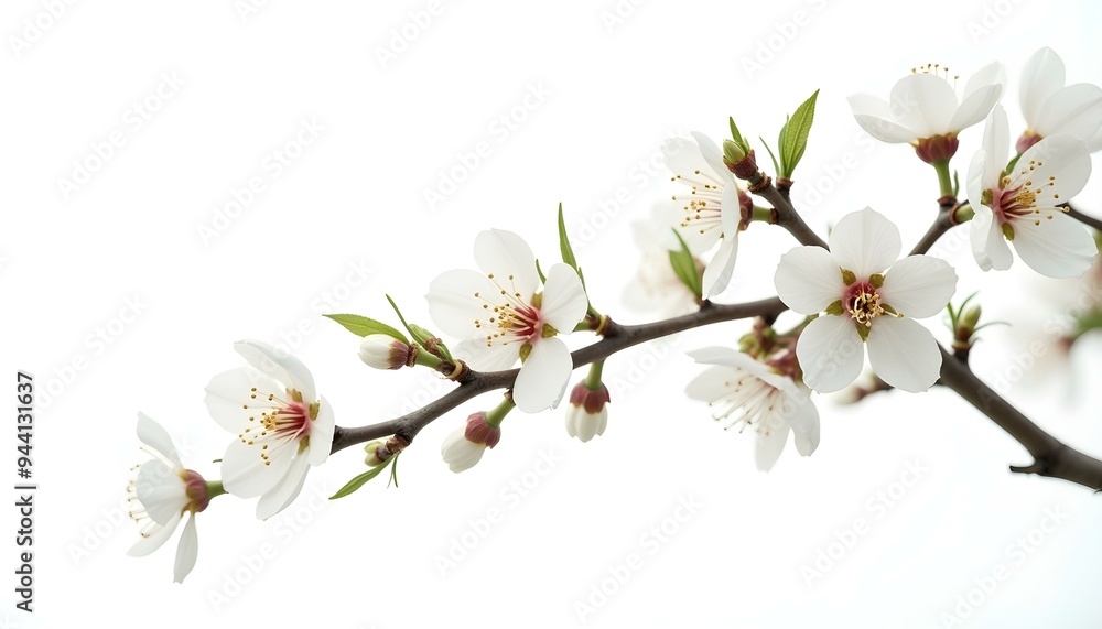 Obraz premium Branch with white cherry blossom isolated on white background