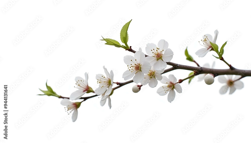 Branch with white cherry blossom isolated on white background Branch with white cherry blossom isolated on white background