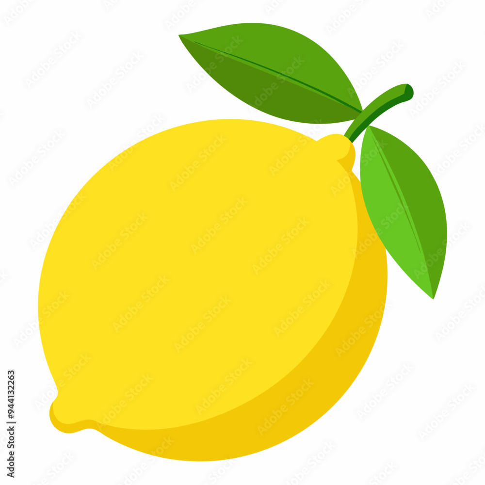 Single Yellow Lemon with Green Leaves on White Background Single Yellow Lemon with Green Leaves on White Background