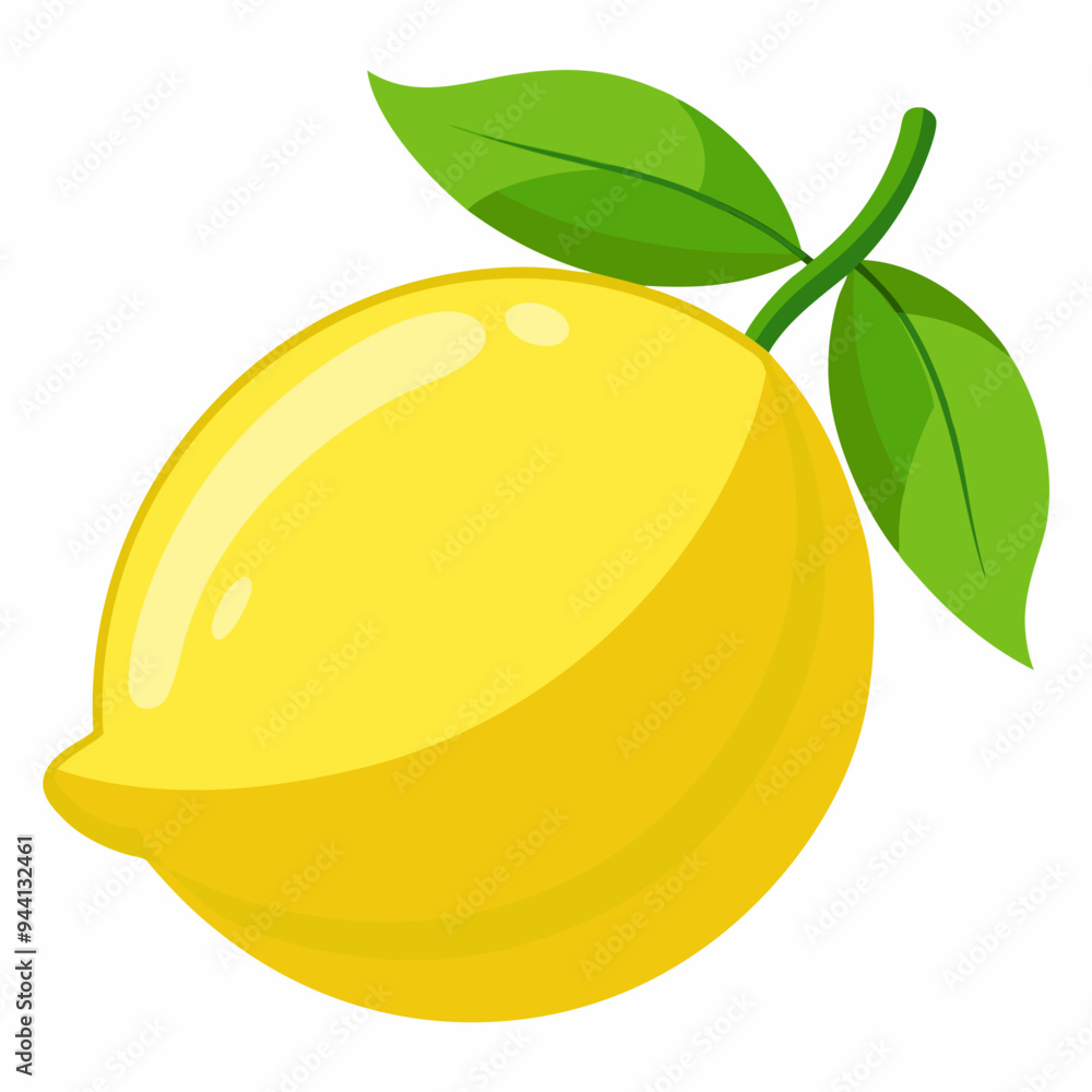 Single Yellow Lemon with Green Leaves on White Background Single Yellow Lemon with Green Leaves on White Background