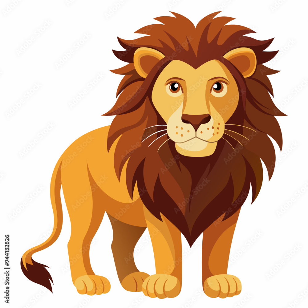 Fototapeta premium Cartoon Illustration of a Standing Lion with a Mane