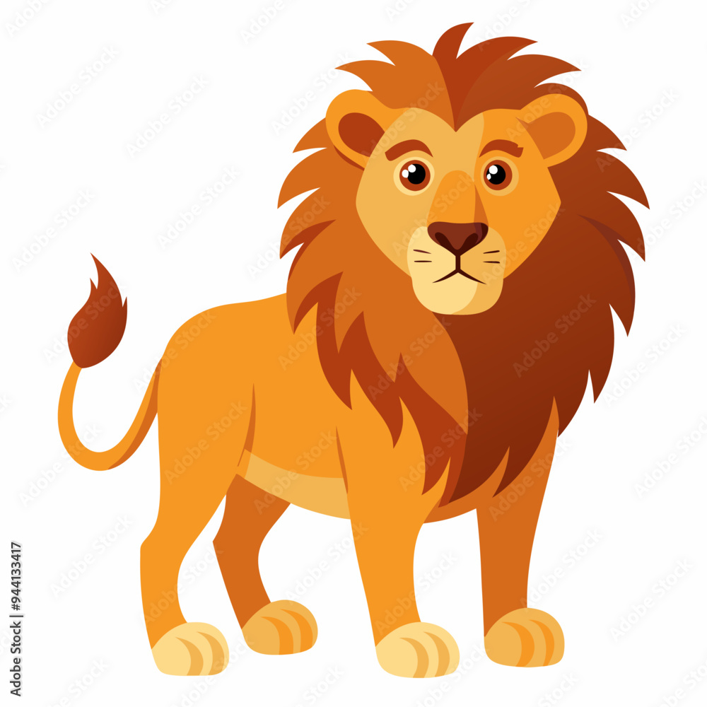 Cartoon Illustration of a Lion with a Majestic Mane Cartoon Illustration of a Lion with a Majestic Mane