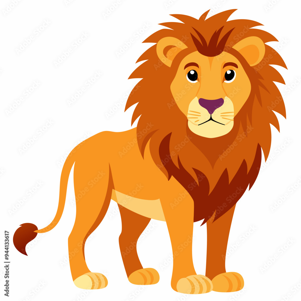 Obraz premium Cartoon Illustration of a Proud Lion Standing on a White Background