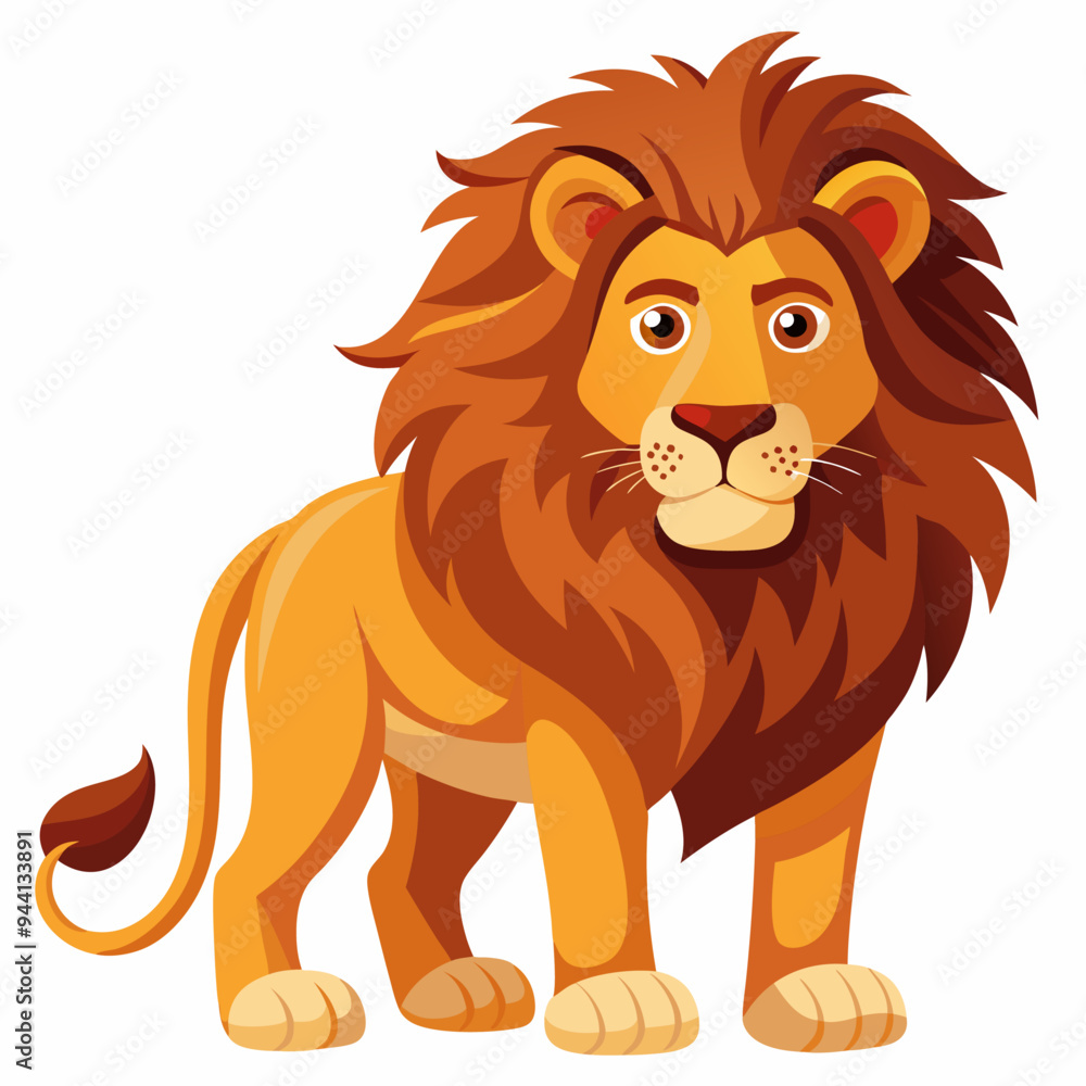 Fototapeta premium A cartoon illustration of a brown lion with a thick mane