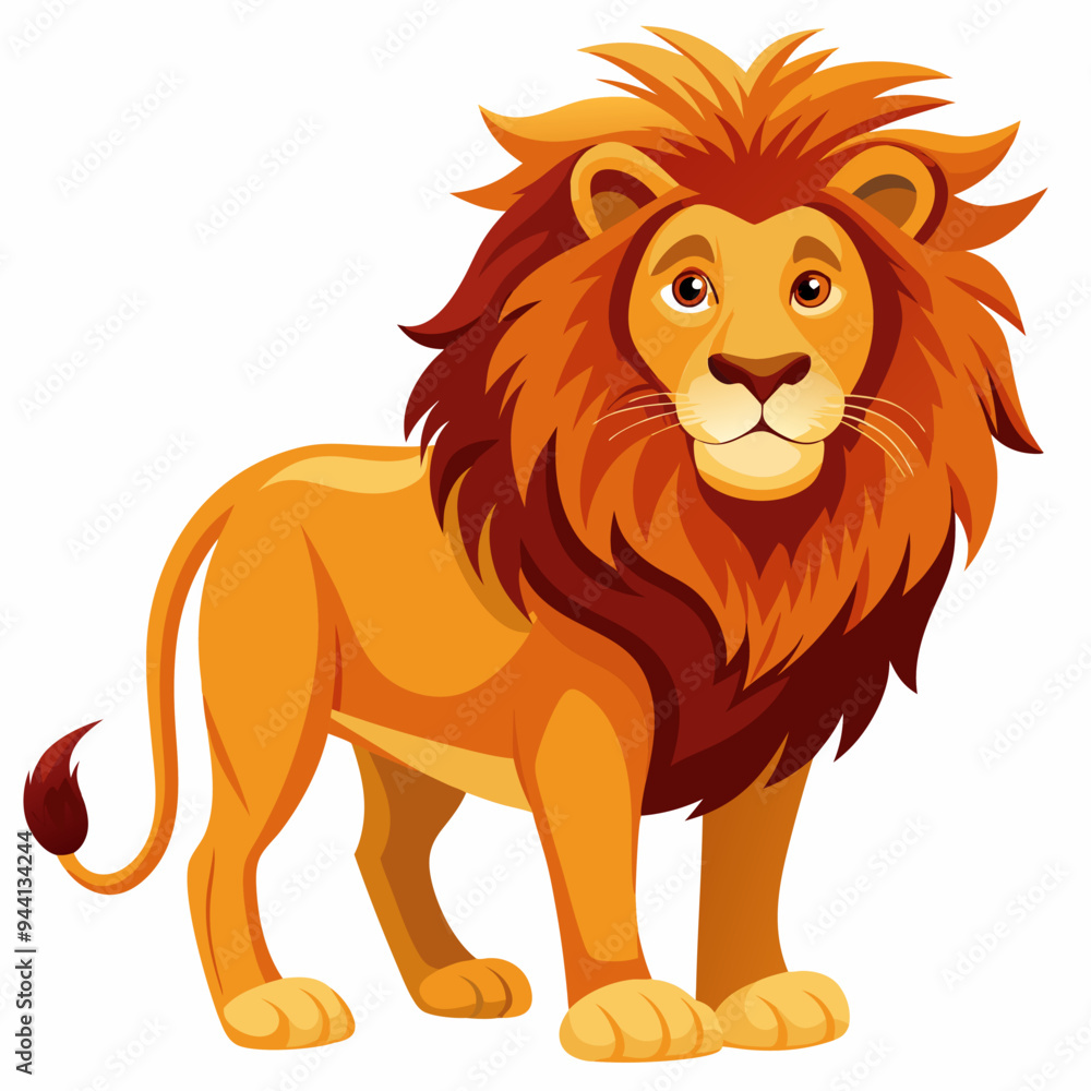 Obraz premium Cartoon Illustration of a Standing Lion with a Mane