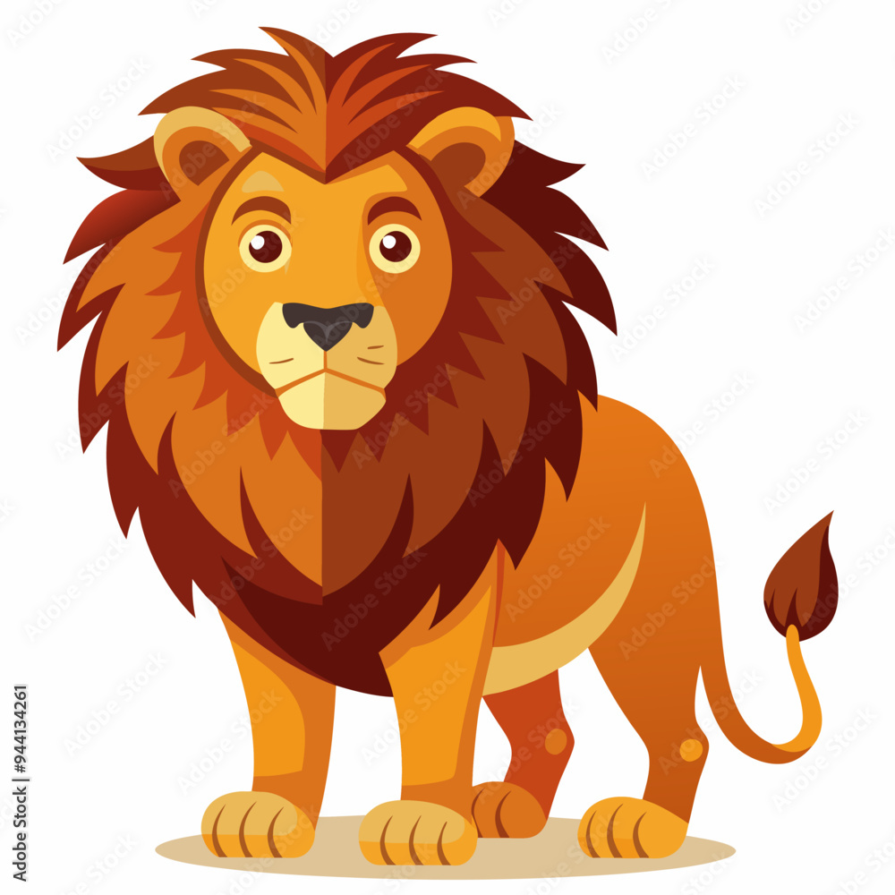 Cartoon Illustration of a Lion with a Large Mane Standing with its Paws on the Ground Cartoon Illustration of a Lion with a Large Mane Standing with its Paws on the Ground