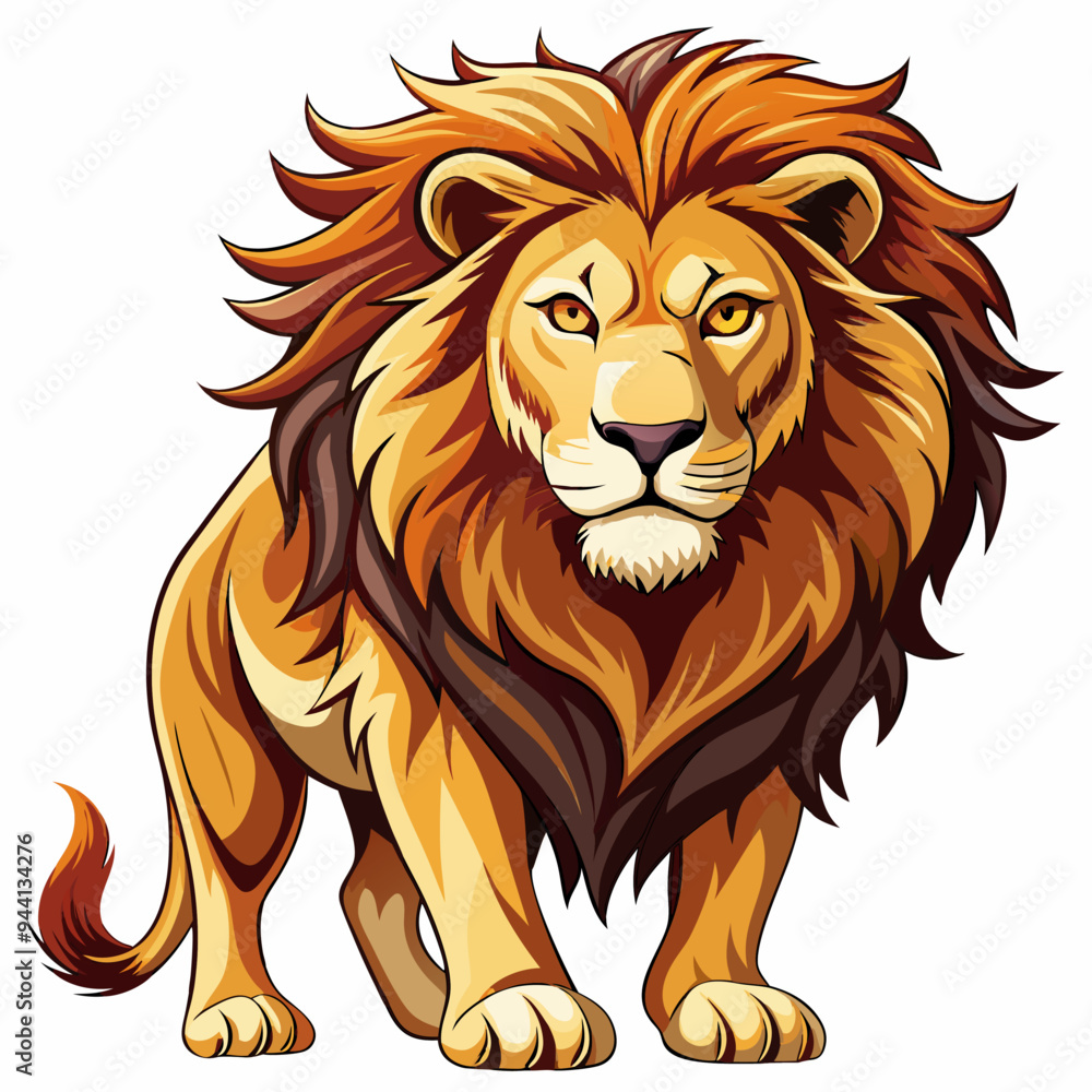 A Proud Lion with a Full Mane Standing on White Background A Proud Lion with a Full Mane Standing on White Background