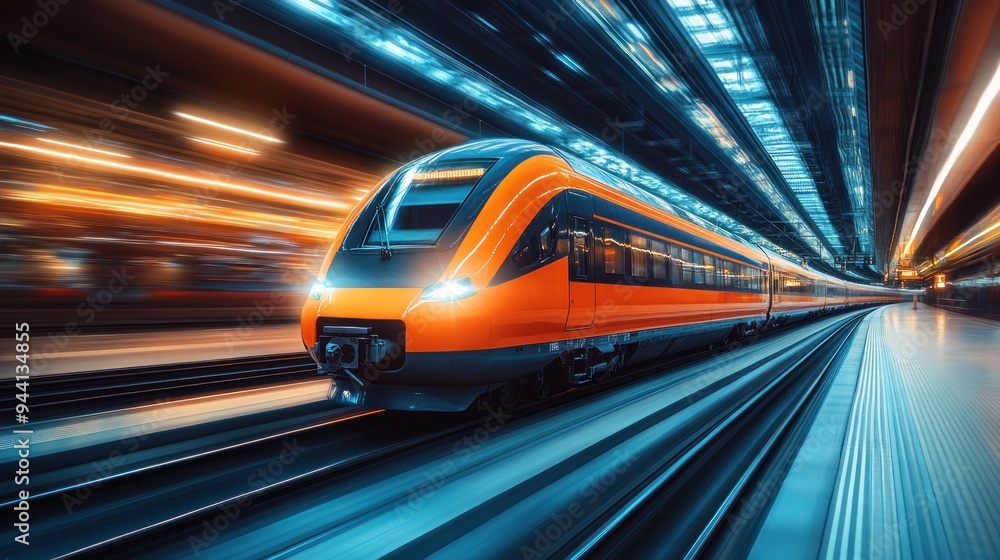 High Speed Train Zooming Through Railway Station High Speed Train Zooming Through Railway Station