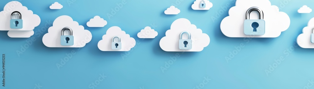 Cloud storage icons with padlocks, ample copy space, storage backup, secure cloud solutions Cloud storage icons with padlocks, ample copy space, storage backup, secure cloud solutions