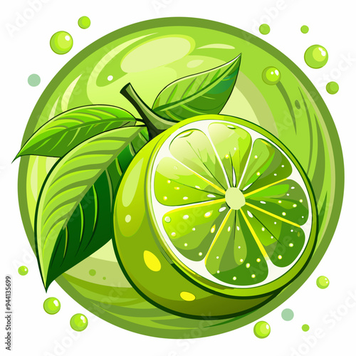 Half Lime with Leaves and Green Background