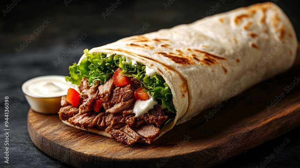 Delicious Beef Burrito with Lettuce, Tomato, and Creamy Sauce Delicious Beef Burrito with Lettuce, Tomato, and Creamy Sauce