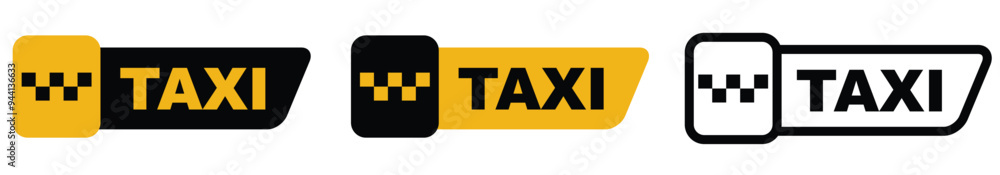 Taxi service badge. Taxi sign. Yellow and black sticker of taxi calling service. 24-7 service. Vector illustration. Taxi service badge. Taxi sign. Yellow and black sticker of taxi calling service. 24-7 service. Vector illustration.