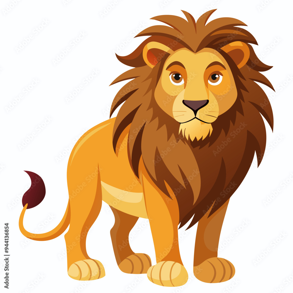 Fototapeta premium A Cartoon Lion with a Full Mane Standing on a White Background
